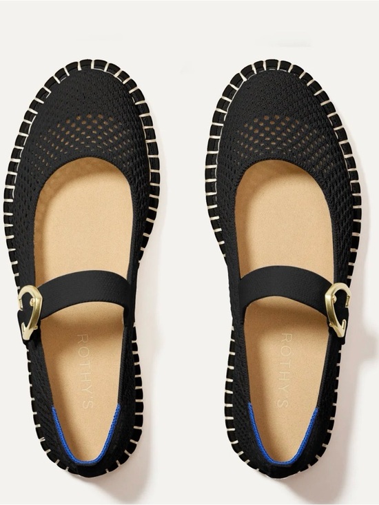 Rothy's Shoes - Rothy's Black Knit Mary Jane Flats with Gold Buckle Accent